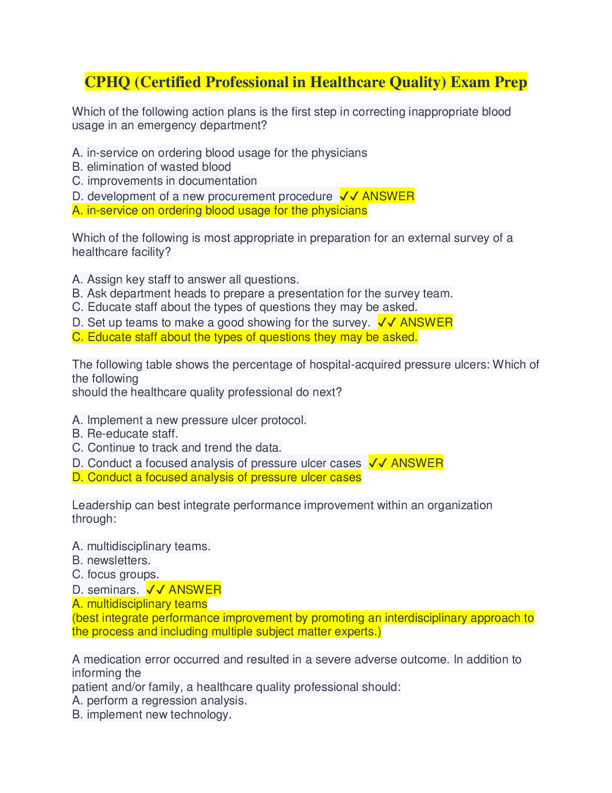 CPHQ (Certified Professional in Healthcare Quality) Exam Prep